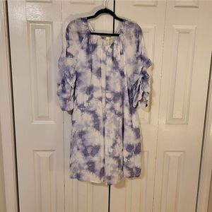 Indigo Rose ruffle sleeve purple/white midi dress